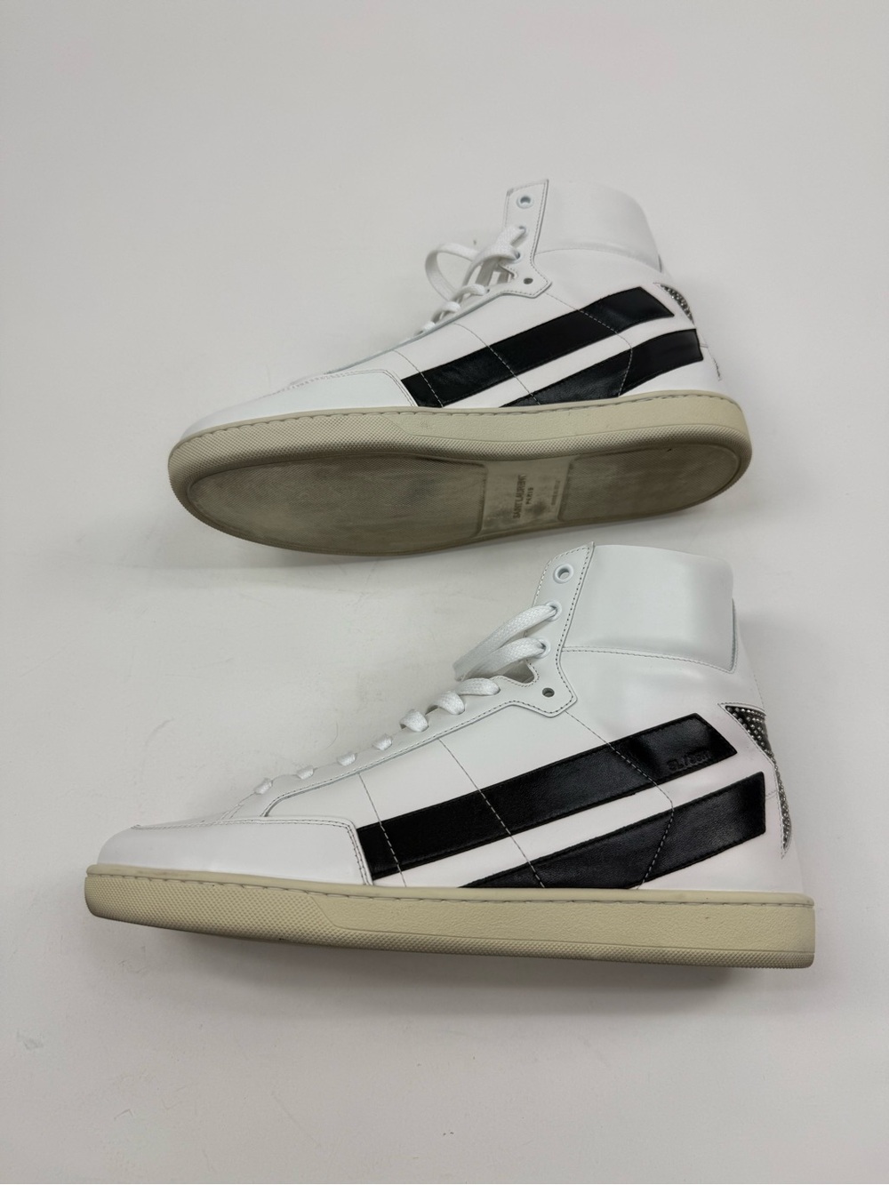 Saint Laurent White High-Top Sneakers with Black Stripe - Picture 8 of 10